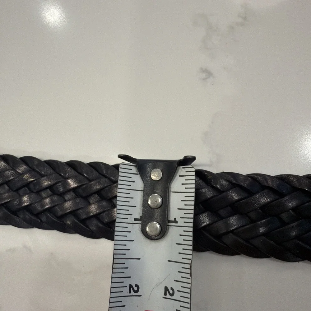 Abercrombie & Fitch Braided Belt Mens 48 Black Excellent Leather Woven Buckle